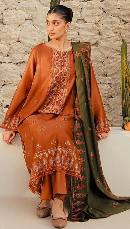 Beechtree Dhanak Embroidered Path 3 - Piece Unstitched - Tarz.e.Husan