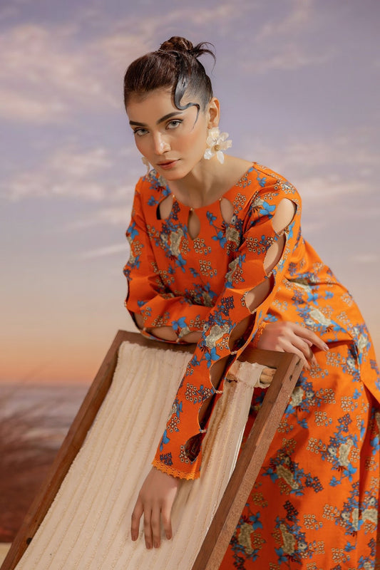 Orange Luxury Printed Lawn 2 - Piece | Orange Print - Tarz.e.Husan