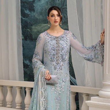 Whisper Blue Premium Embroidered Dress