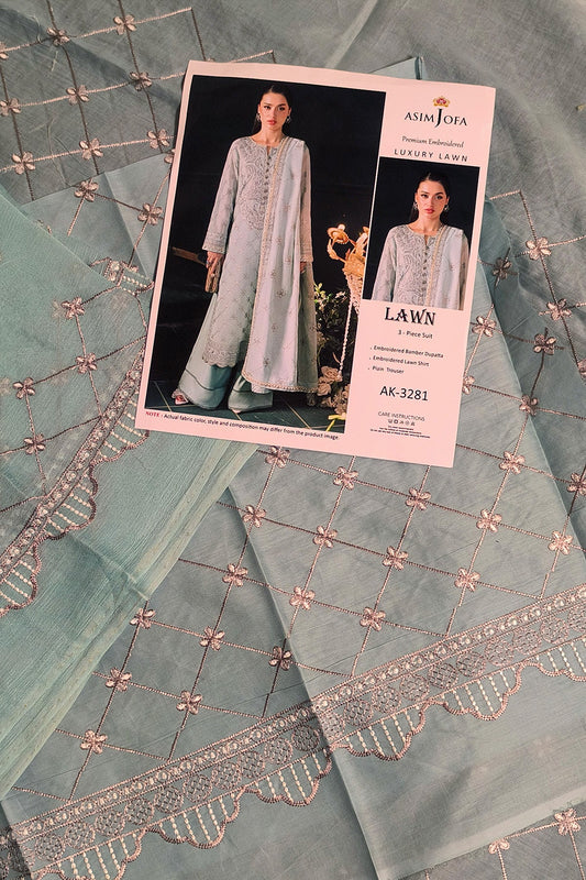 Asim Jofa Ebroided Lawn Unstitched 3 - Piece | Summer Collection - Tarz.e.Husan