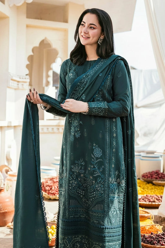 Dhanak Seagreen Embroidered Path 3 - Piece Unstitched - Tarz.e.Husan