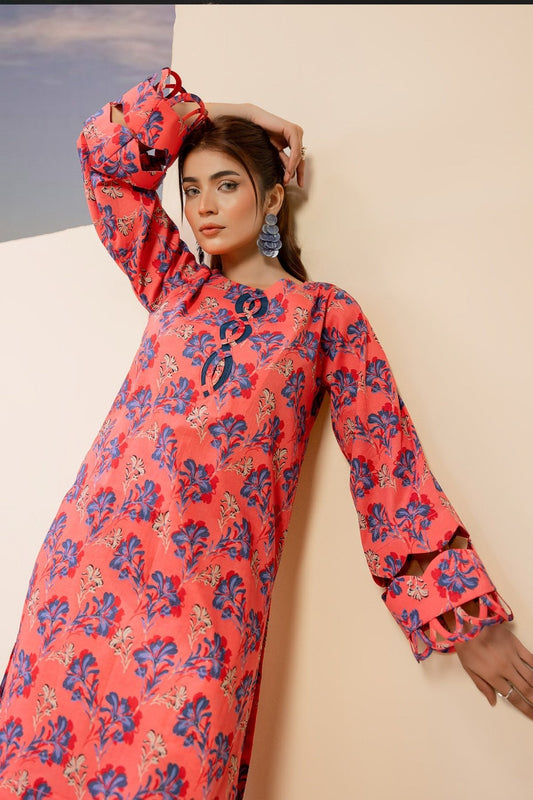 Orang Lawn 2 - Piece Unstitched | Pink Print - Tarz.e.Husan