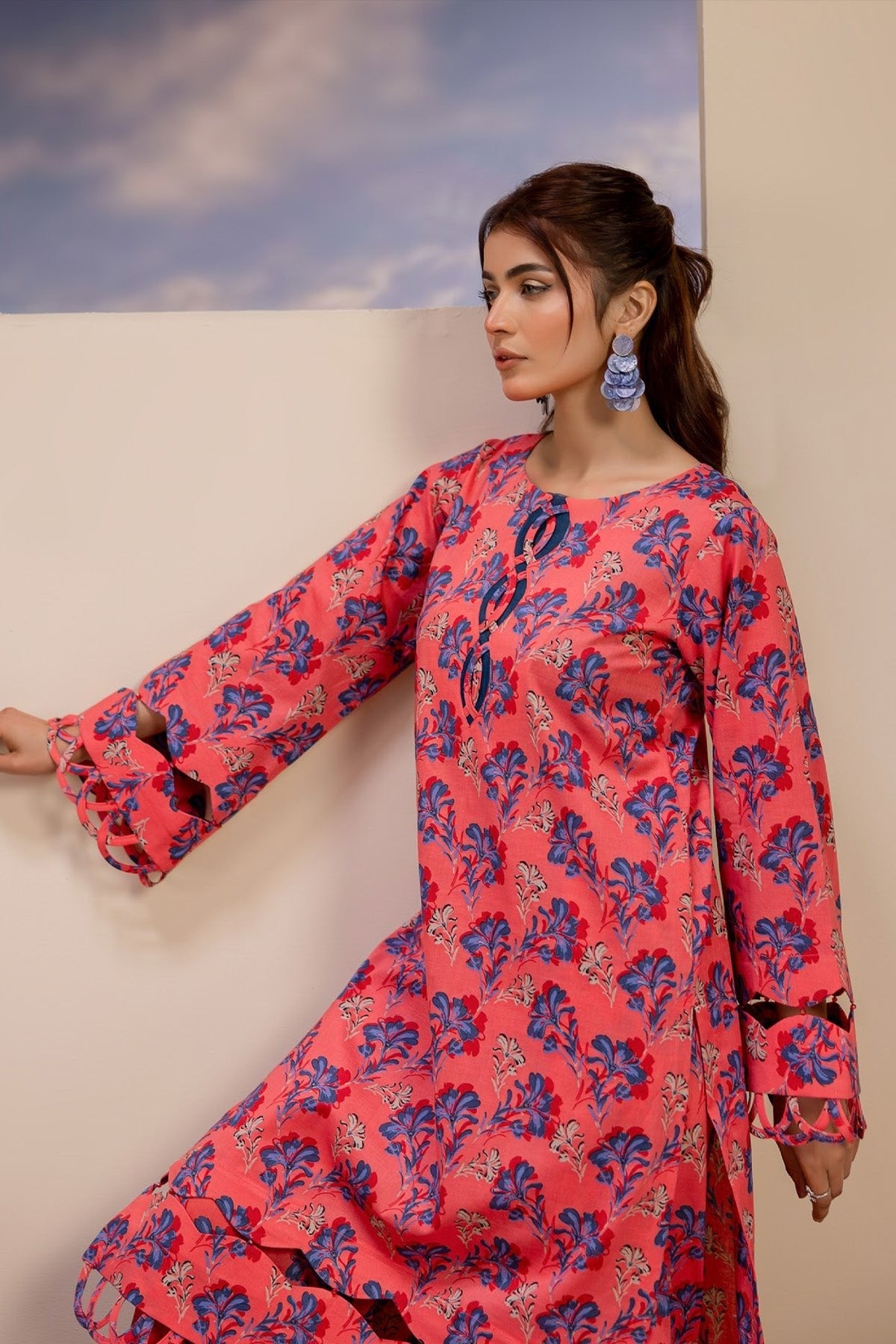 Orang Lawn 2 - Piece Unstitched | Pink Print - Tarz.e.Husan
