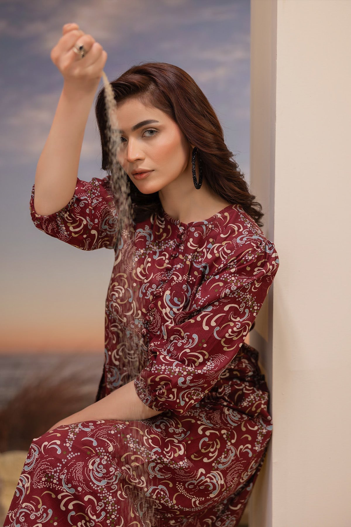 Orang Printed Lawn 2 - Piece Unstitched | Mahroon - Tarz.e.Husan