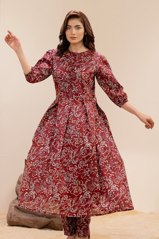 Orang Printed Lawn 2 - Piece Unstitched | Mahroon - Tarz.e.Husan