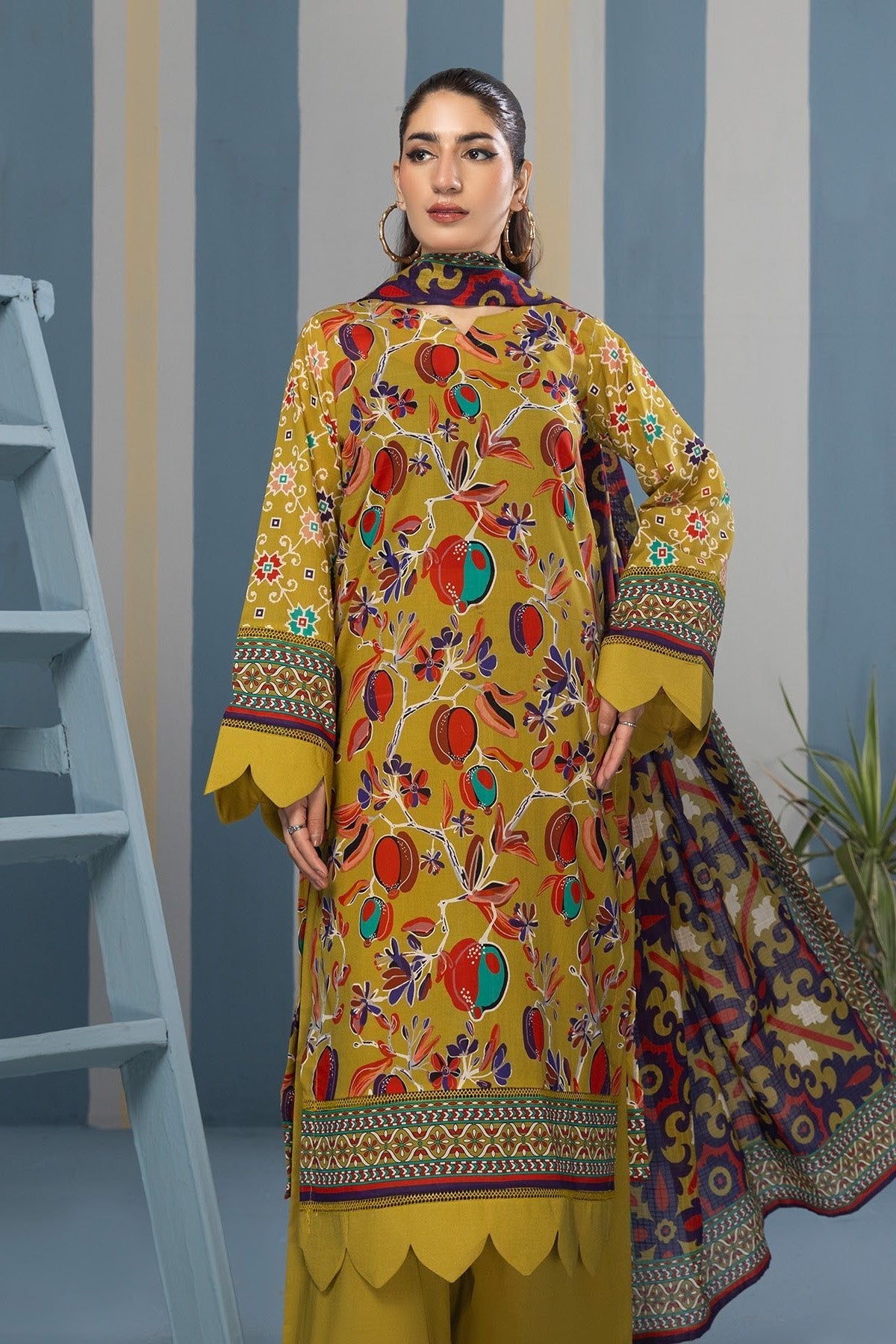 Orang Rutba Summer Lawn 3 - Piece Unstiched | All Over Print - Tarz.e.Husan