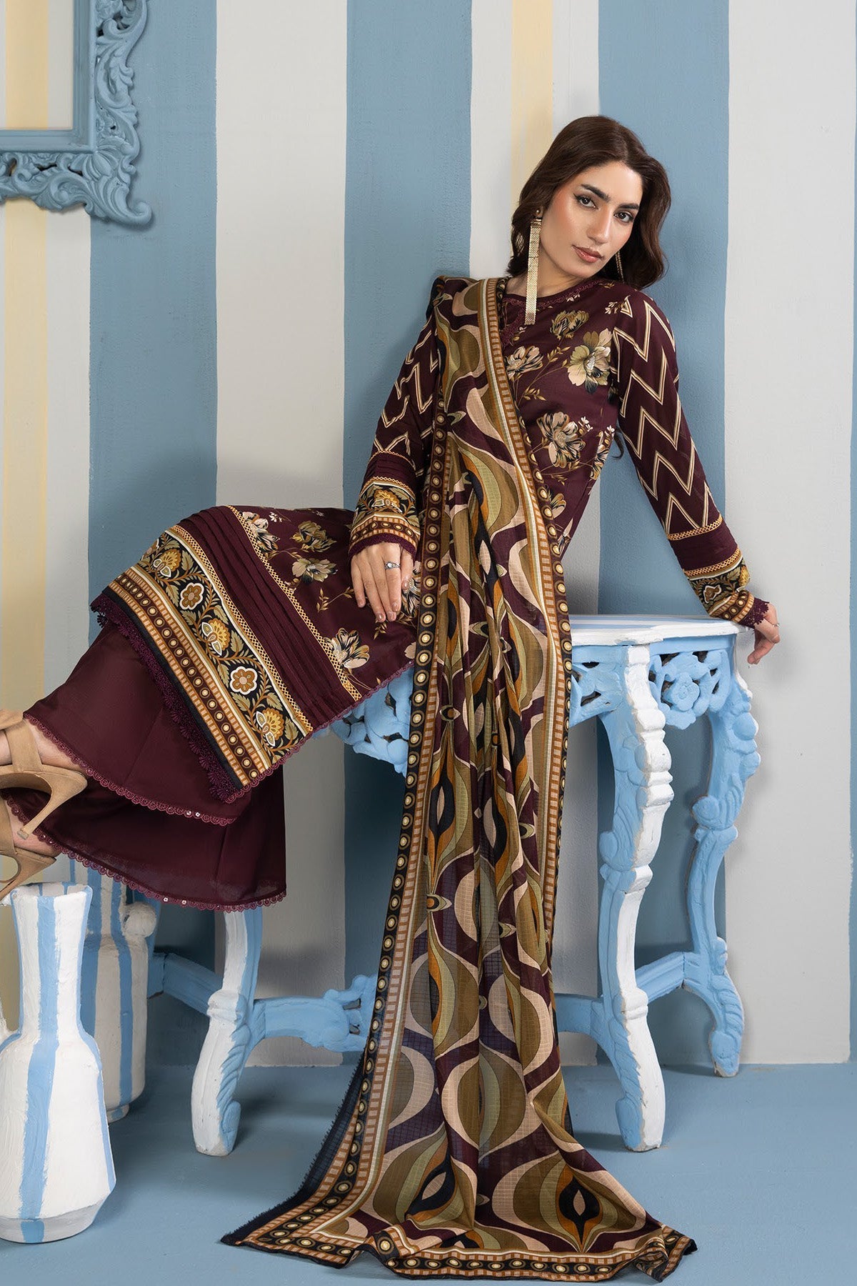 Orang Summer Lawn 3 - Piece Unstiched | All Over Print - Tarz.e.Husan