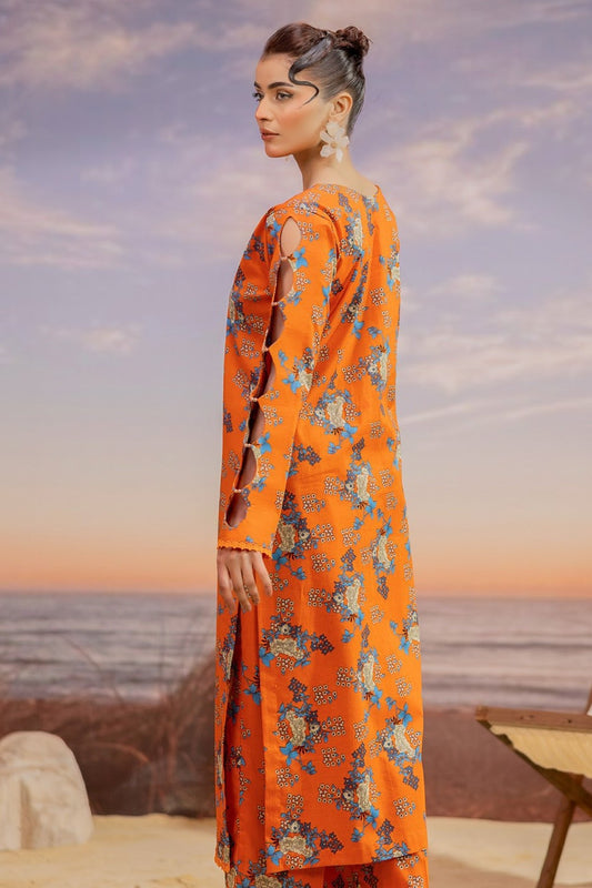 Orange Luxury Printed Lawn 2 - Piece | Orange Print - Tarz.e.Husan