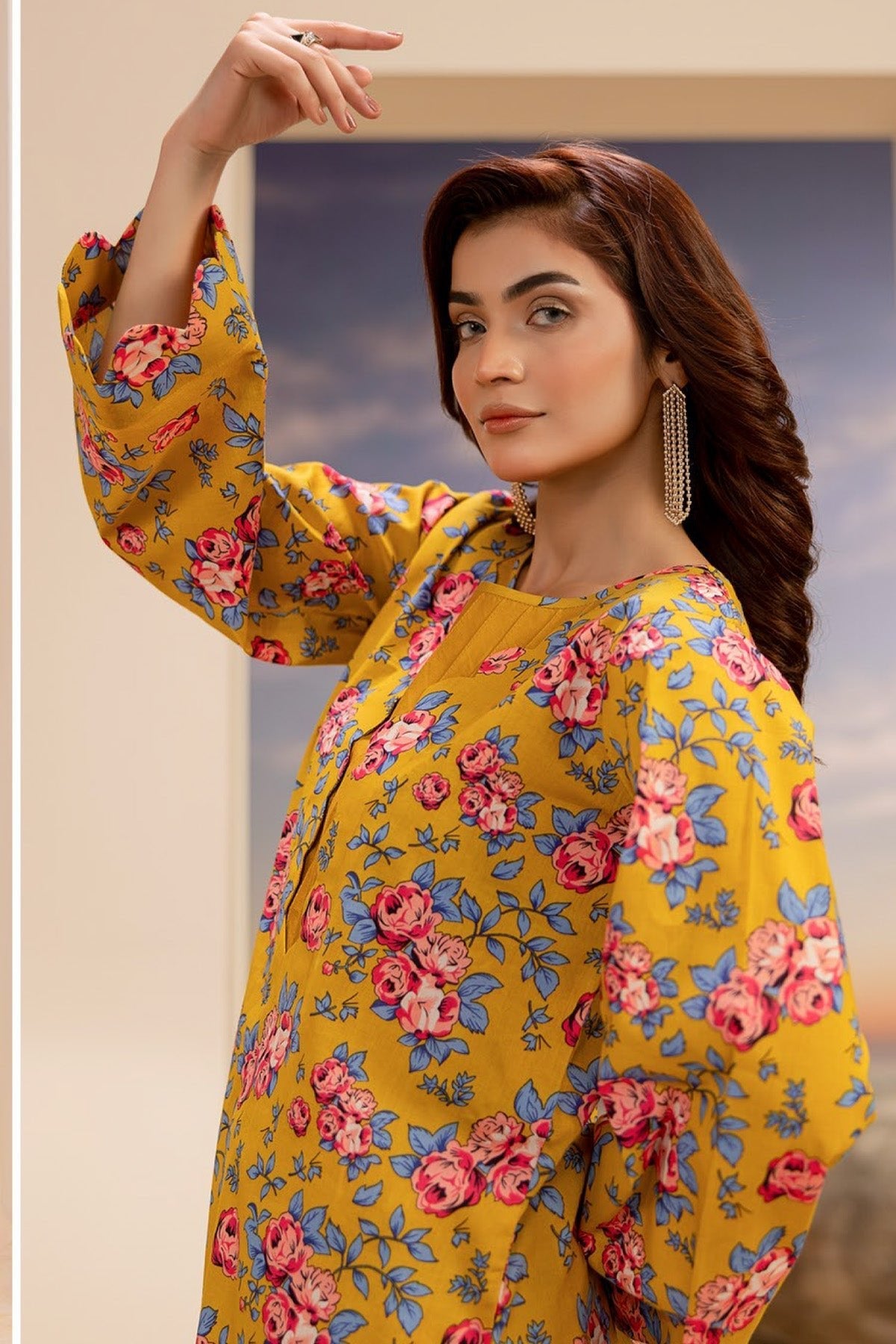 Orange Printed Lawn 2 - Piece Unstitched Suit | Yellow Print - Tarz.e.Husan
