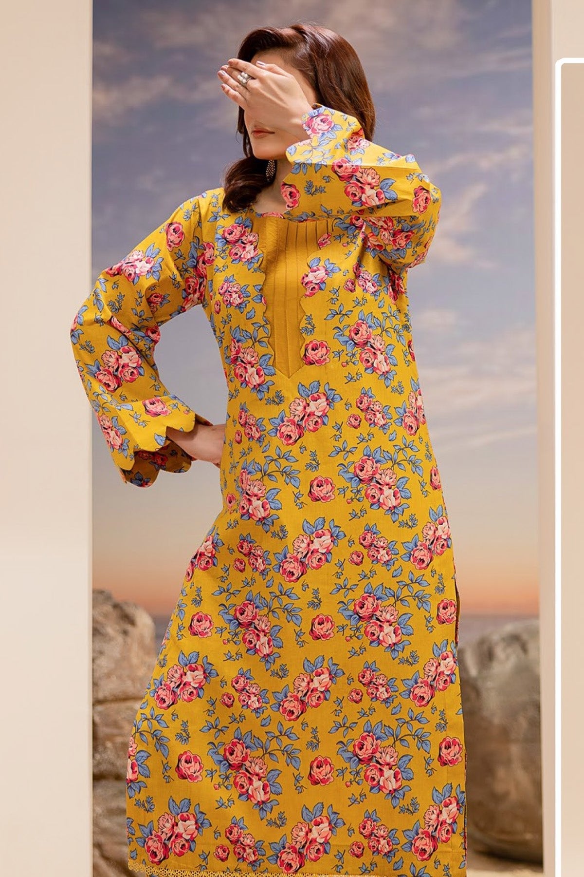 Orange Printed Lawn 2 - Piece Unstitched Suit | Yellow Print - Tarz.e.Husan