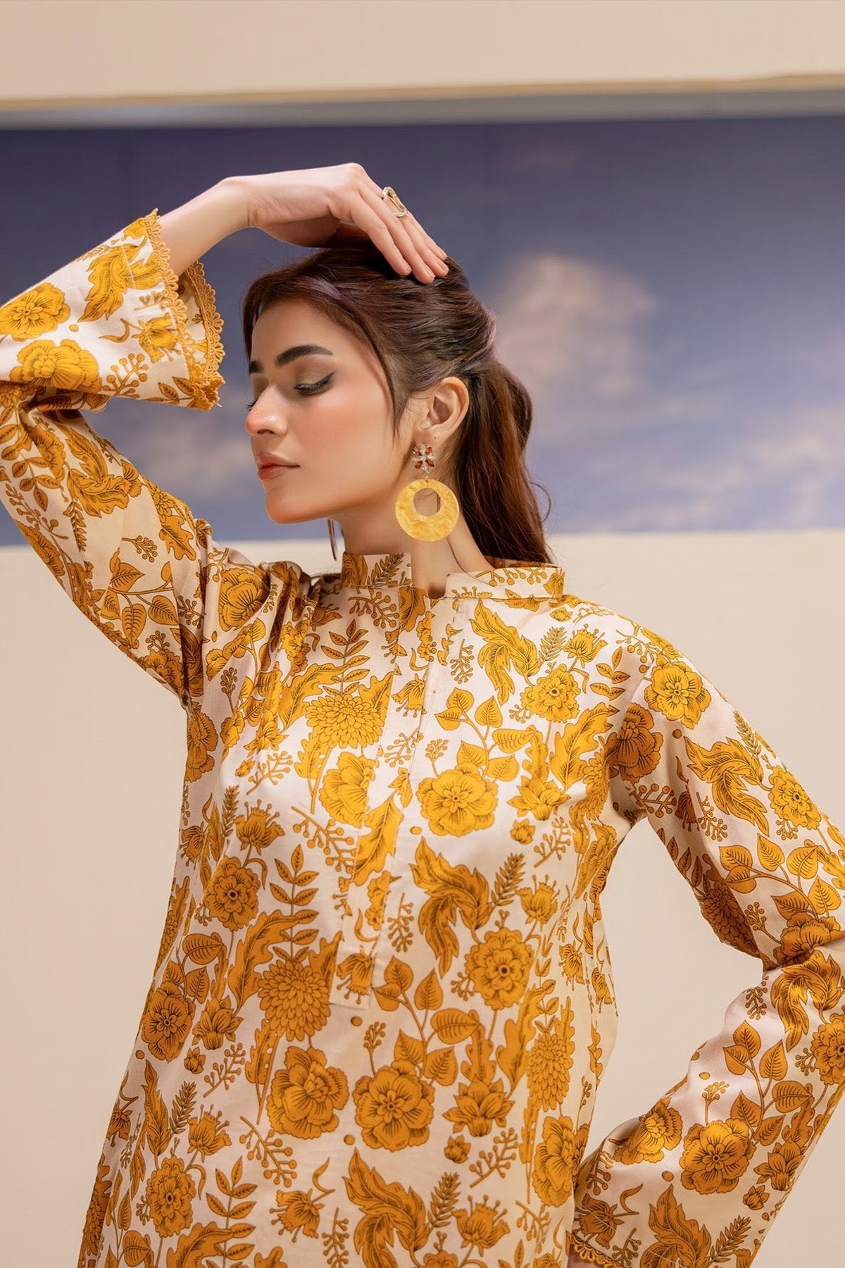 Orange Signature Lawn 2 - Piece | Yellow Print All Over - Tarz.e.Husan