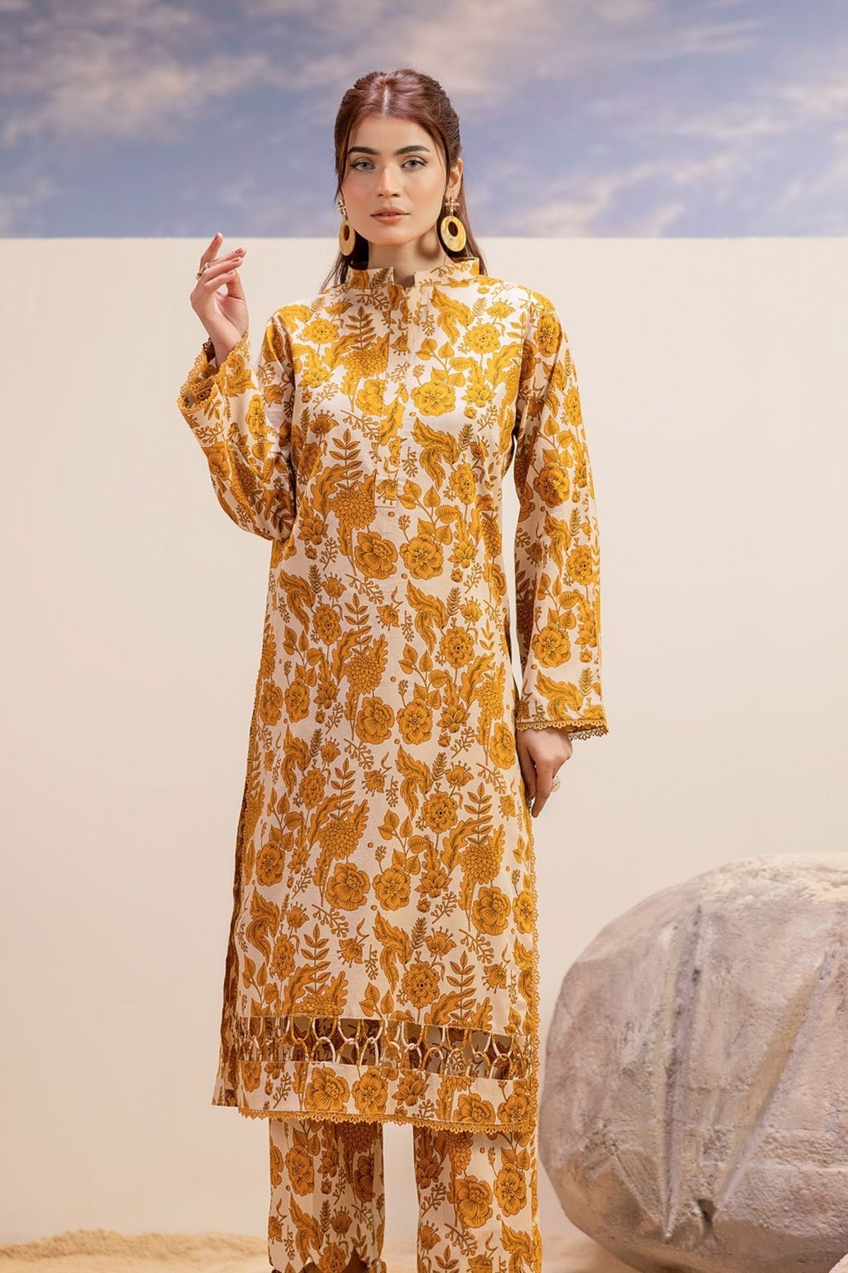 Orange Signature Lawn 2 - Piece | Yellow Print All Over - Tarz.e.Husan